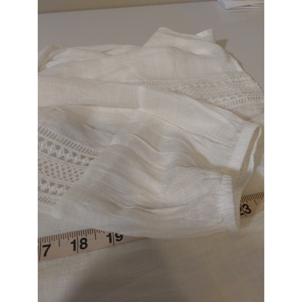Womens Feminine Crochet Details Sheer Top Size M White Boho Beachy Coastal - Picture 7 of 8